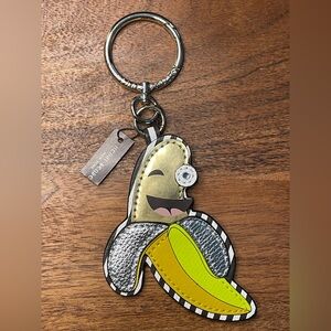 henri bendel Metallic Silver & Yellow Banana Keychain Bag Charm
